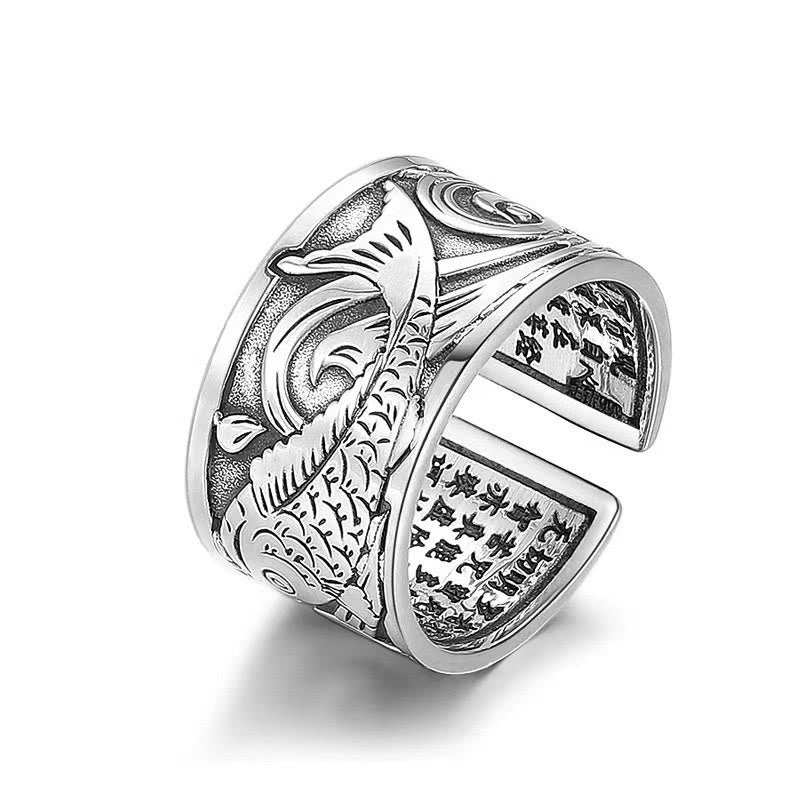 KarmaRipple's Koi Fish Heart Sutra Carved Design Fortune Wealth Ring p8
