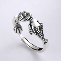 Bague KarmaRipple en argent sterling 925, motif poisson koï et fleur de lotus