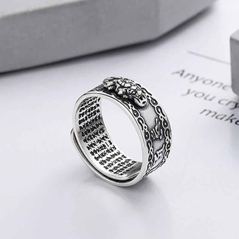 KarmaRipple's 925 Sterling Silver PiXiu Scripture Carved Wealth Adjustable Ring p3