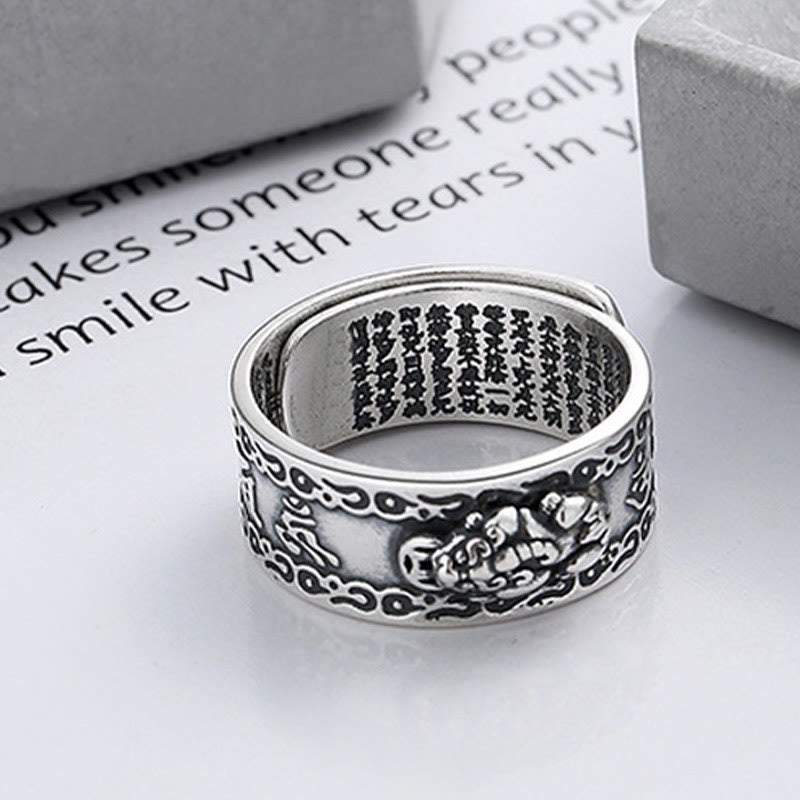 KarmaRipple's 925 Sterling Silver PiXiu Scripture Carved Wealth Adjustable Ring p2