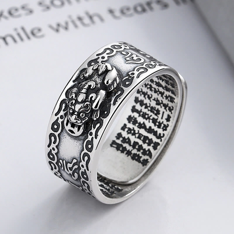 KarmaRipple's 925 Sterling Silver PiXiu Scripture Carved Wealth Adjustable Ring p11