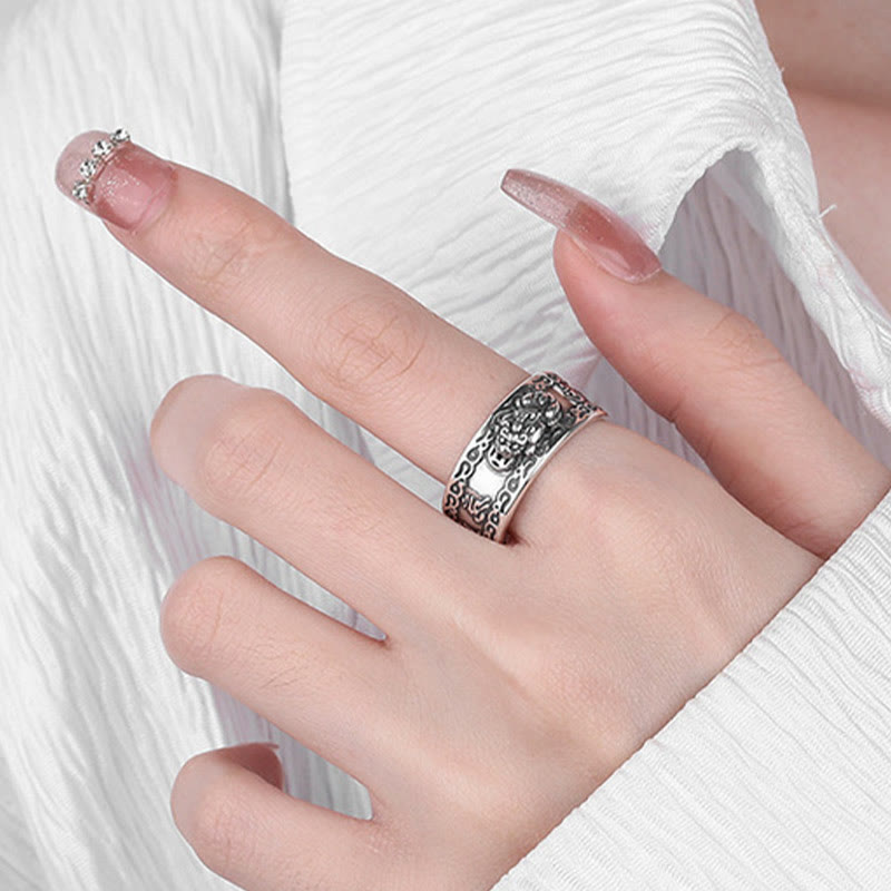 KarmaRipple's 925 Sterling Silver PiXiu Scripture Carved Wealth Adjustable Ring p8