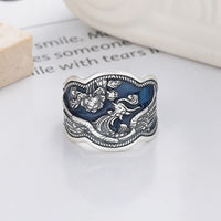 Bague ajustable en argent sterling 925 avec motif de pivoines et de phénix sculptées de KarmaRipple