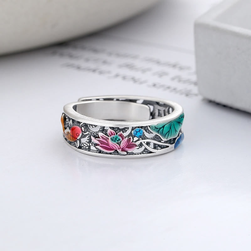 KarmaRipple's 925 Sterling Silver Koi Fish Lotus Fortune Everything Goes Well Ring p2