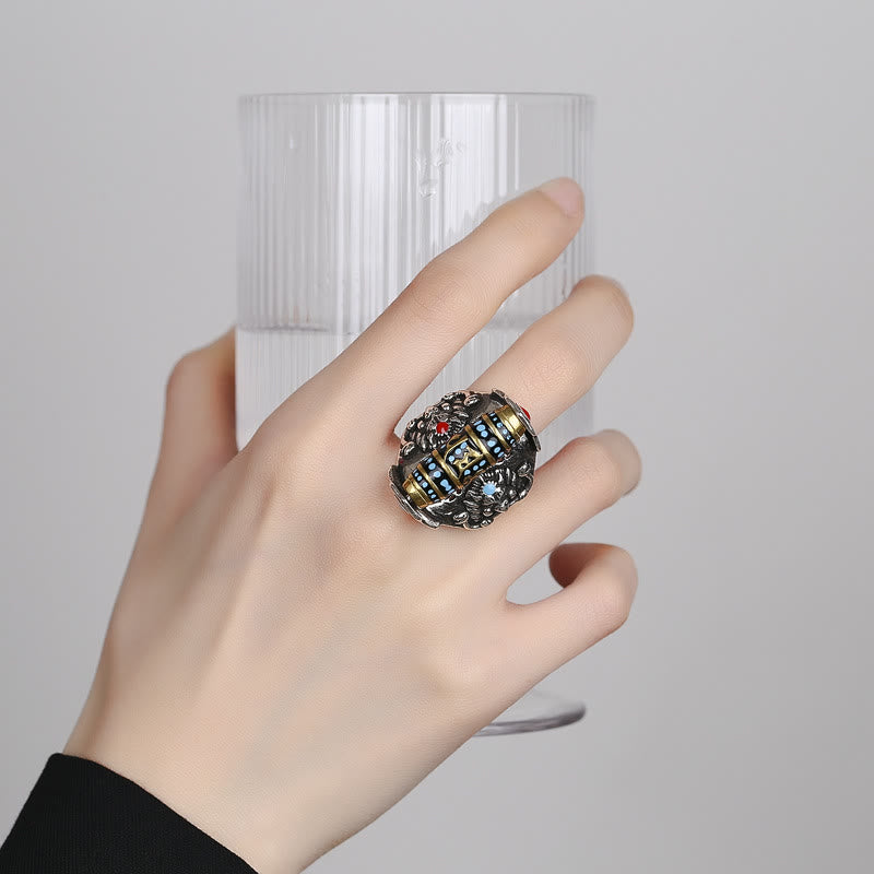 KarmaRipple's Tibetan Om Mani Padme Hum Garuda Dzi Bead Pattern Peace Rotatable Ring p5