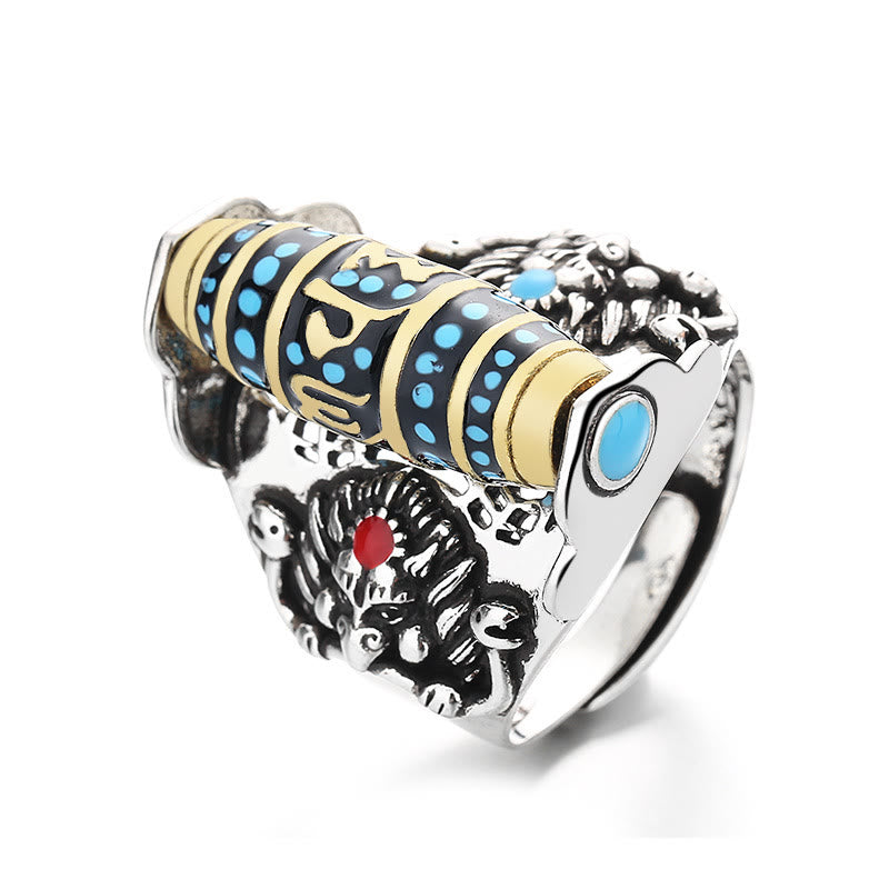 KarmaRipple's Tibetan Om Mani Padme Hum Garuda Dzi Bead Pattern Peace Rotatable Ring p9