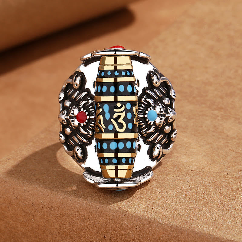 KarmaRipple's Tibetan Om Mani Padme Hum Garuda Dzi Bead Pattern Peace Rotatable Ring p2