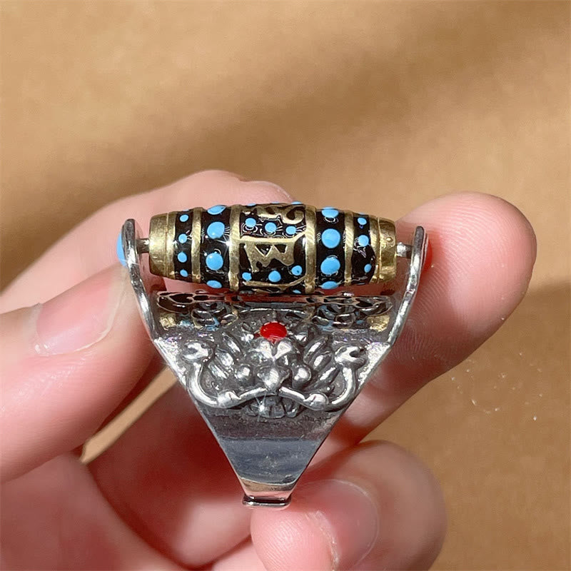 KarmaRipple's Tibetan Om Mani Padme Hum Garuda Dzi Bead Pattern Peace Rotatable Ring p8