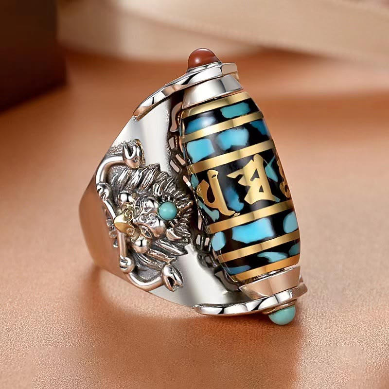 KarmaRipple's Tibetan Om Mani Padme Hum Garuda Dzi Bead Pattern Peace Rotatable Ring p3