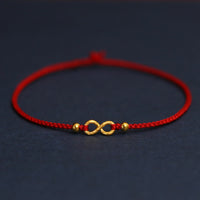 Bracelet en corde ultra-mince fait main en or 999 Mobius Infinite Love Fu de KarmaRipple, protection en bronze avec personnage