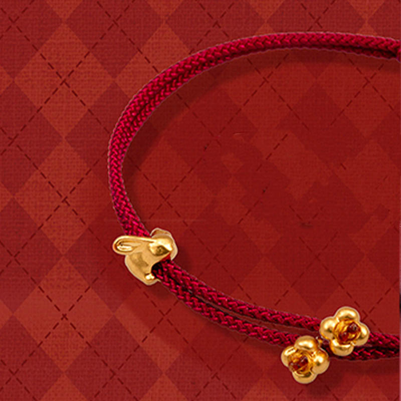 KarmaRipple's 999 Gold Small Fortunate Rabbit Osmanthus Design Handmade Luck?Braided Rope Bracelet p34