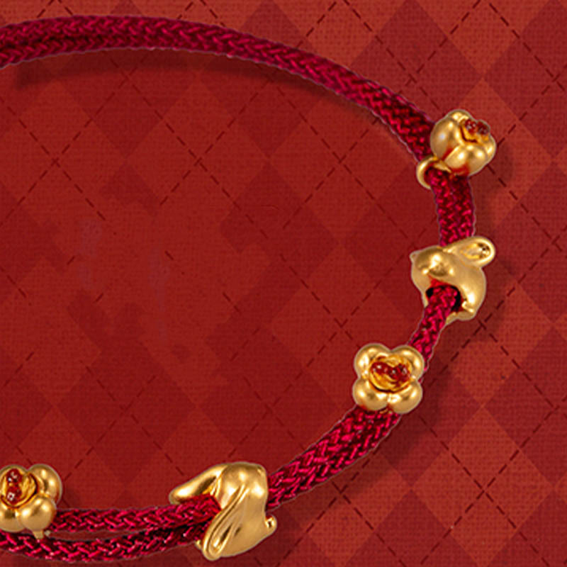 KarmaRipple's 999 Gold Small Fortunate Rabbit Osmanthus Design Handmade Luck?Braided Rope Bracelet p47
