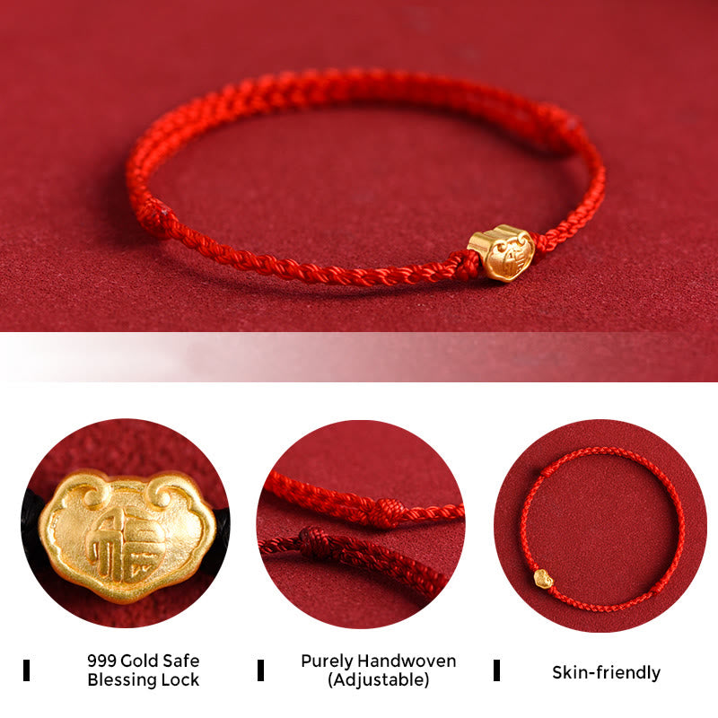 KarmaRipple's 999 Gold Chinese Lock Talisman Fu Character Protection Handmade Rope Bracelet p7