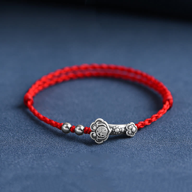 KarmaRipple's Handmade 999 Sterling Silver Fu Character Wish Ruyi Handle Fortune Rope Bracelet Anklet p2