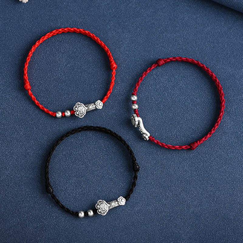 KarmaRipple's Handmade 999 Sterling Silver Fu Character Wish Ruyi Handle Fortune Rope Bracelet Anklet p27