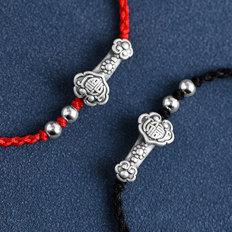KarmaRipple's Handmade 999 Sterling Silver Fu Character Wish Ruyi Handle Fortune Rope Bracelet Anklet p26