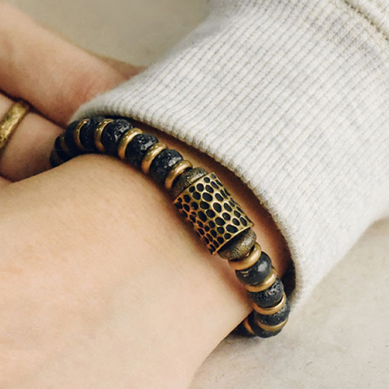 KarmaRipple's Vintage Lava Rock Beadwork Calm Bronze Bracelet p5