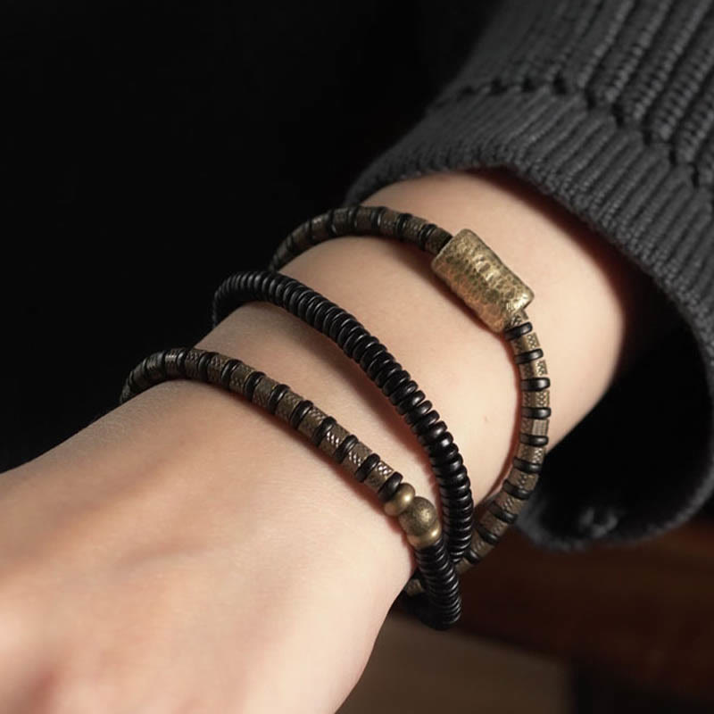 KarmaRipple's Balancing Tibetan Ebony Wood Beadwork Bronze Multilayered Bracelet p3