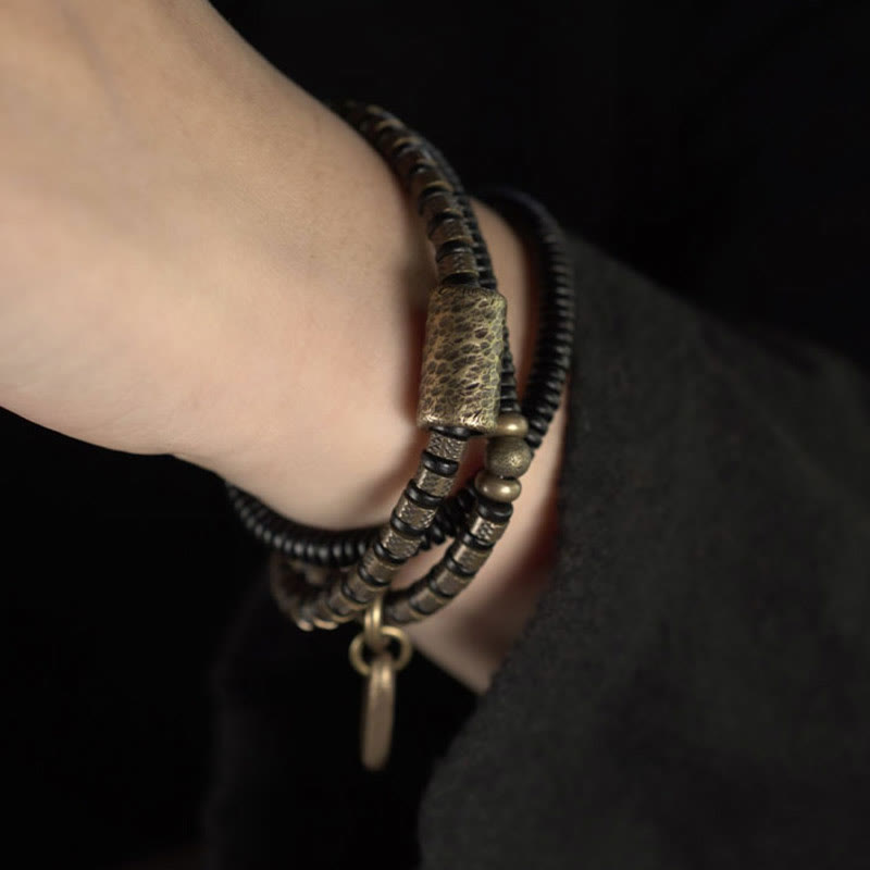 KarmaRipple's Balancing Tibetan Ebony Wood Beadwork Bronze Multilayered Bracelet p5
