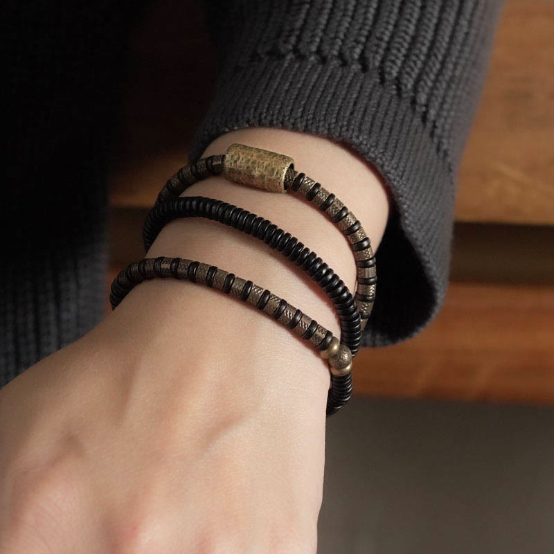 KarmaRipple's Balancing Tibetan Ebony Wood Beadwork Bronze Multilayered Bracelet p11