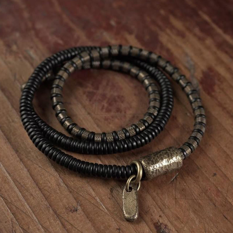 KarmaRipple's Balancing Tibetan Ebony Wood Beadwork Bronze Multilayered Bracelet p16