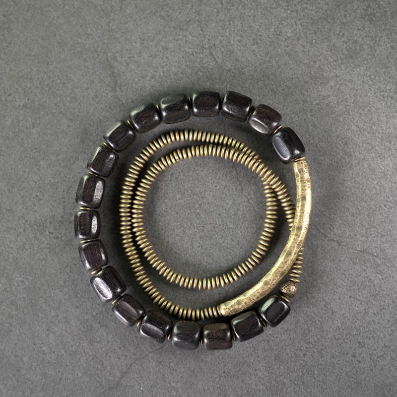 KarmaRipple's Vintage Peace Tibetan Ebony Wood Beadwork Bronze Multilayered Balancing Bracelet p18