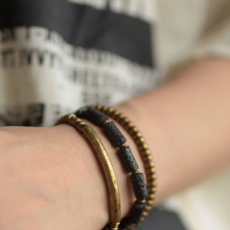 KarmaRipple's Vintage Lava Rock Bronze Beadwork Multi-layered Wrap Bracelet p7