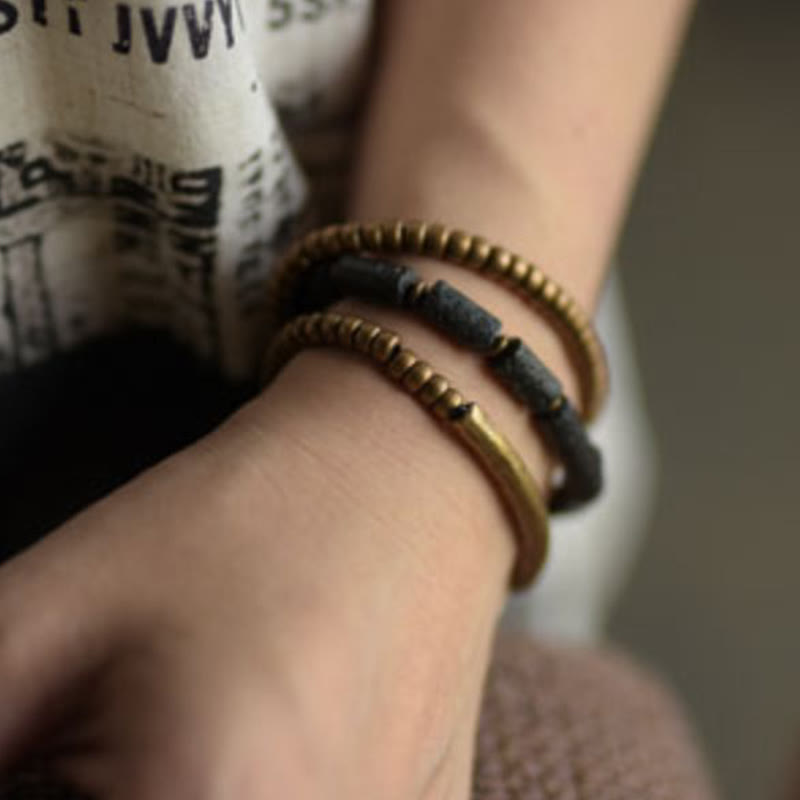 KarmaRipple's Vintage Lava Rock Bronze Beadwork Multi-layered Wrap Bracelet p12