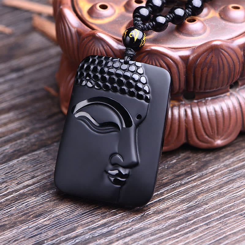KarmaRipple's Authentic Black Obsidian Buddha Prayer Purification Fortune Necklace Pendant p2