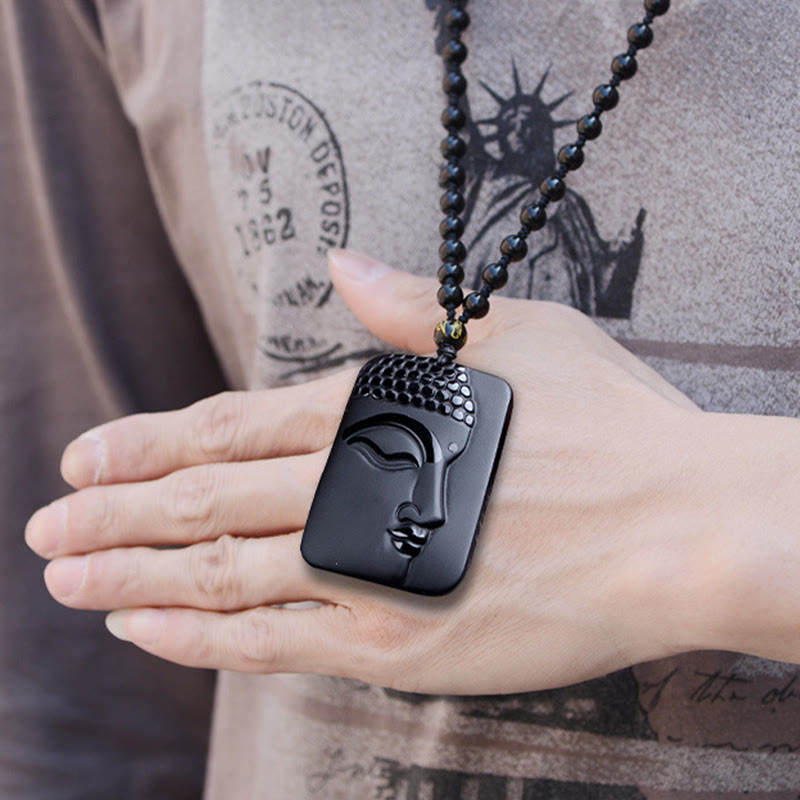 KarmaRipple's Authentic Black Obsidian Buddha Prayer Purification Fortune Necklace Pendant p10