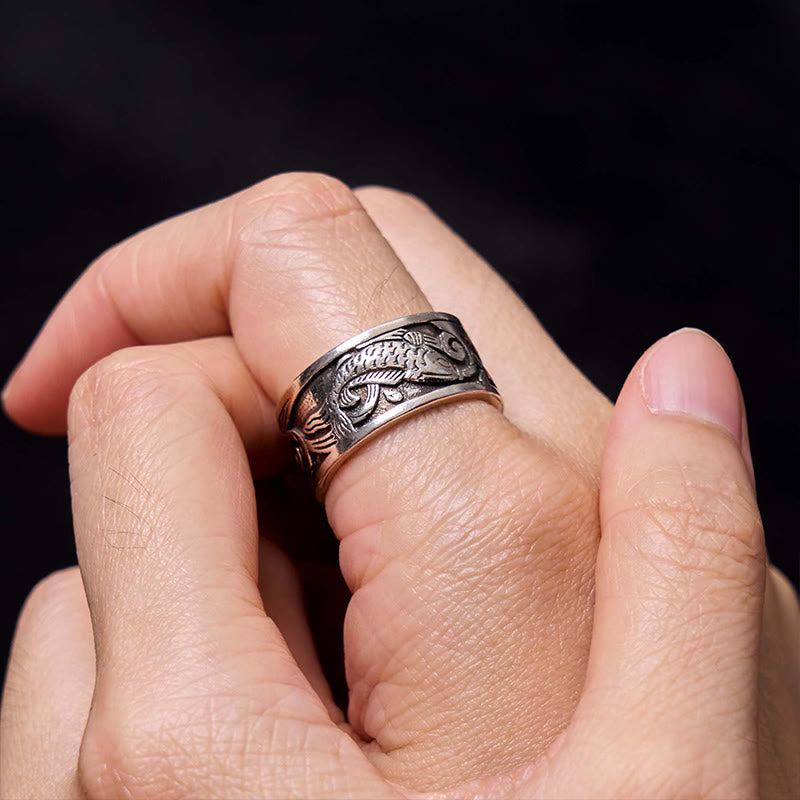 KarmaRipple's Koi Fish Heart Sutra Carved Design Fortune Wealth Ring p6