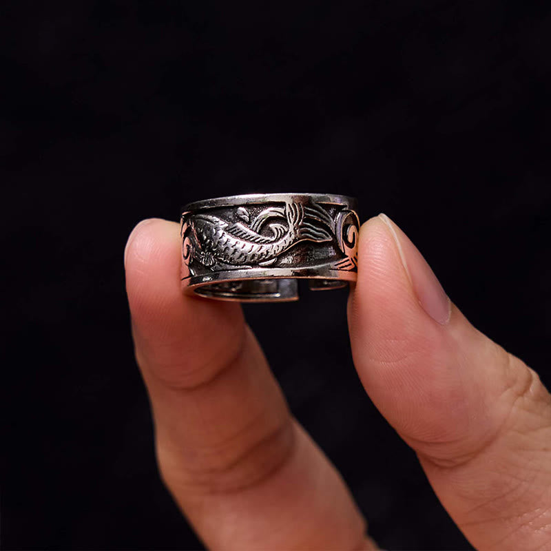 KarmaRipple's Koi Fish Heart Sutra Carved Design Fortune Wealth Ring p4