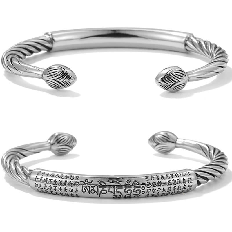 KarmaRipple's 999 Sterling Silver Six True Words Heart Sutra Woven Design Lotus Protection Bracelet Bangle p6