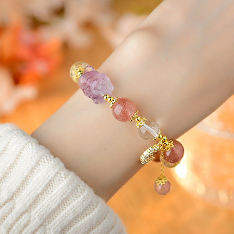 KarmaRipple's Authentic Ivory Strawberry Quartz Gemstone Balancing Love Nine Tailed Fox Moon Necklace Bracelet p6