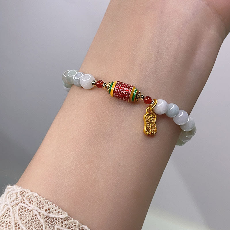 KarmaRipple's Tibetan Authentic Jade Fu Character Prayer Wheel Prosperity Abundance Bracelet p5