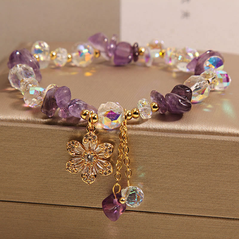 KarmaRipple's Amethyst Citrine Ivory Gemstone Zircon Flower Spiritual Balancing Bracelet p7