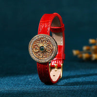 Bracelet en cuir plaqué or 24 carats avec boussole et huit trésors, six mots vrais de KarmaRipple