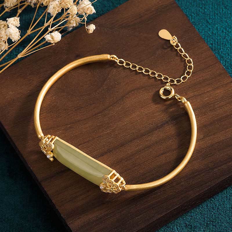 KarmaRipple's Hetian Jade 24K Gold Plated Fortune Bracelet Bangle p2