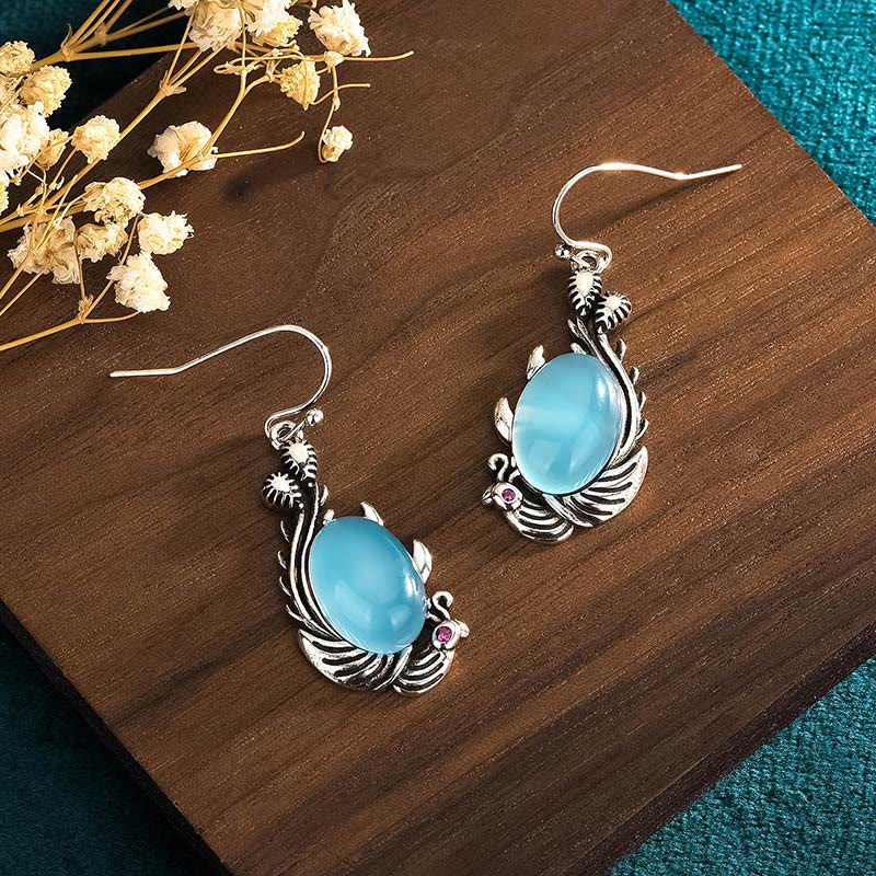 KarmaRipple's 925 Sterling Silver Posts Blue Chalcedony Koi Fish Balance Vitality Earrings p2
