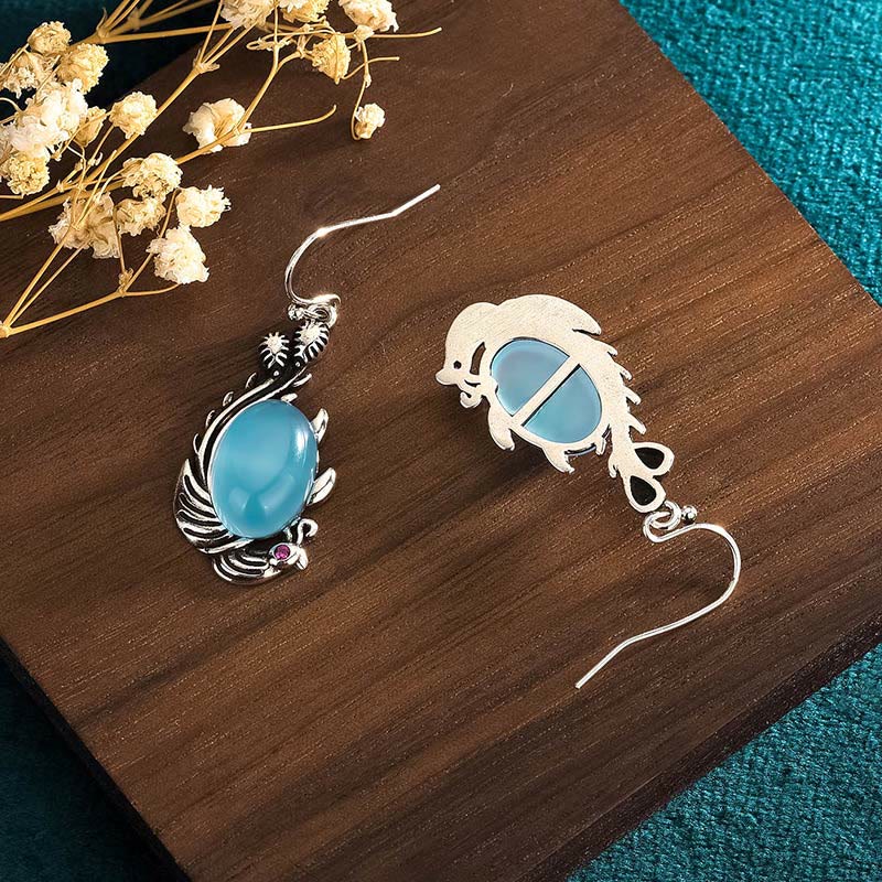 KarmaRipple's 925 Sterling Silver Posts Blue Chalcedony Koi Fish Balance Vitality Earrings p4