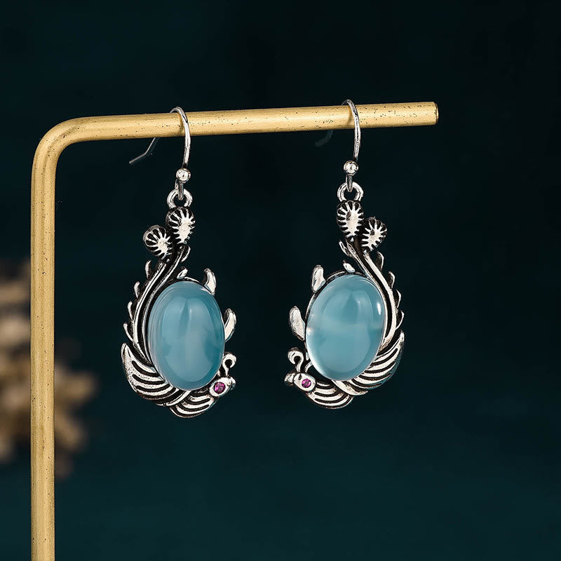 KarmaRipple's 925 Sterling Silver Posts Blue Chalcedony Koi Fish Balance Vitality Earrings p9