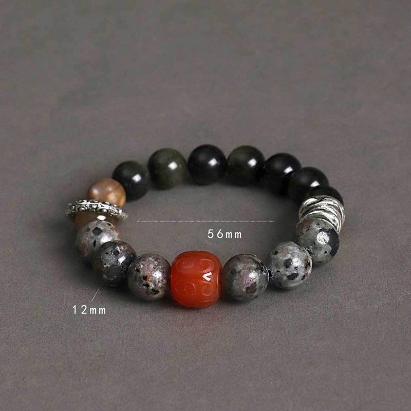 KarmaRipple's Gold Sheen Obsidian Lava Rock Red Agate Protection Bracelet p4