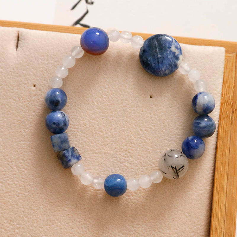 KarmaRipple's Blue Aventurine Agate Jade Black Rutilated Quartz Bracelet p5