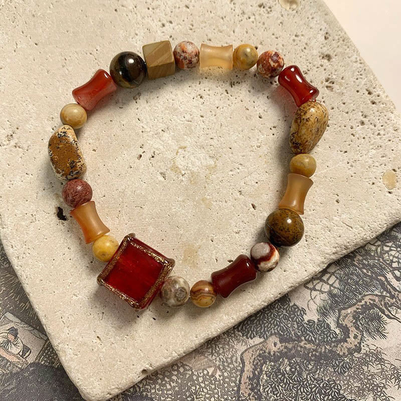 KarmaRipple's Red Agate Shoushan Stone Ivory Turquoise Calm Blessing Bracelet p2