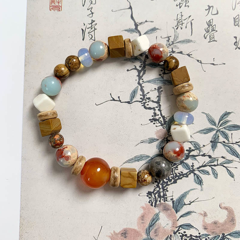 KarmaRipple's Red Agate Shoushan Stone Ivory Turquoise Calm Blessing Bracelet p10