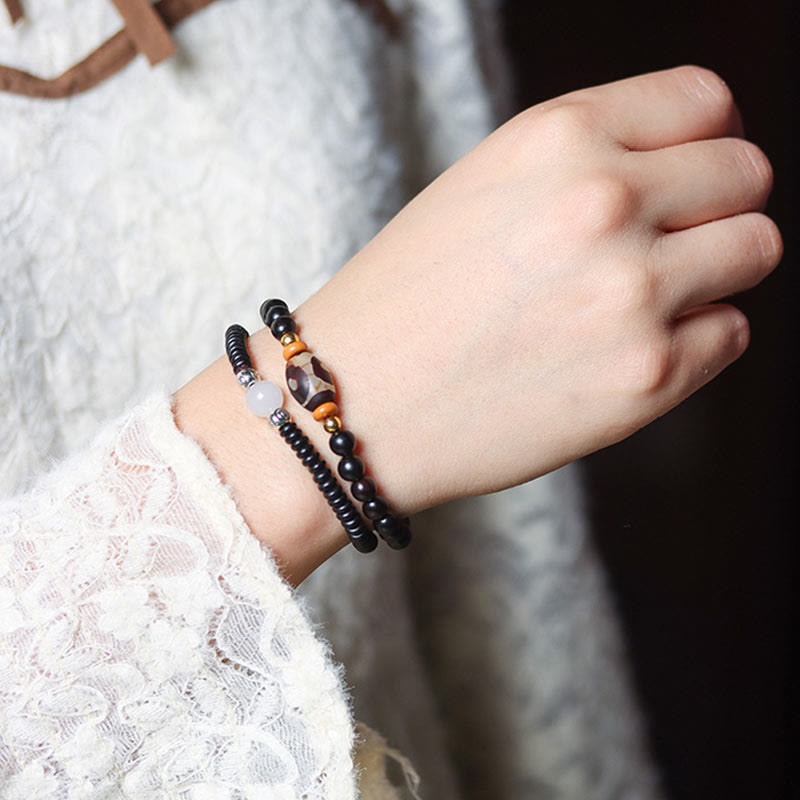 KarmaRipple's Ebony Sandalwood Green Sandalwood Dzi Bead Balance Calm Double Wrap Bracelet p10