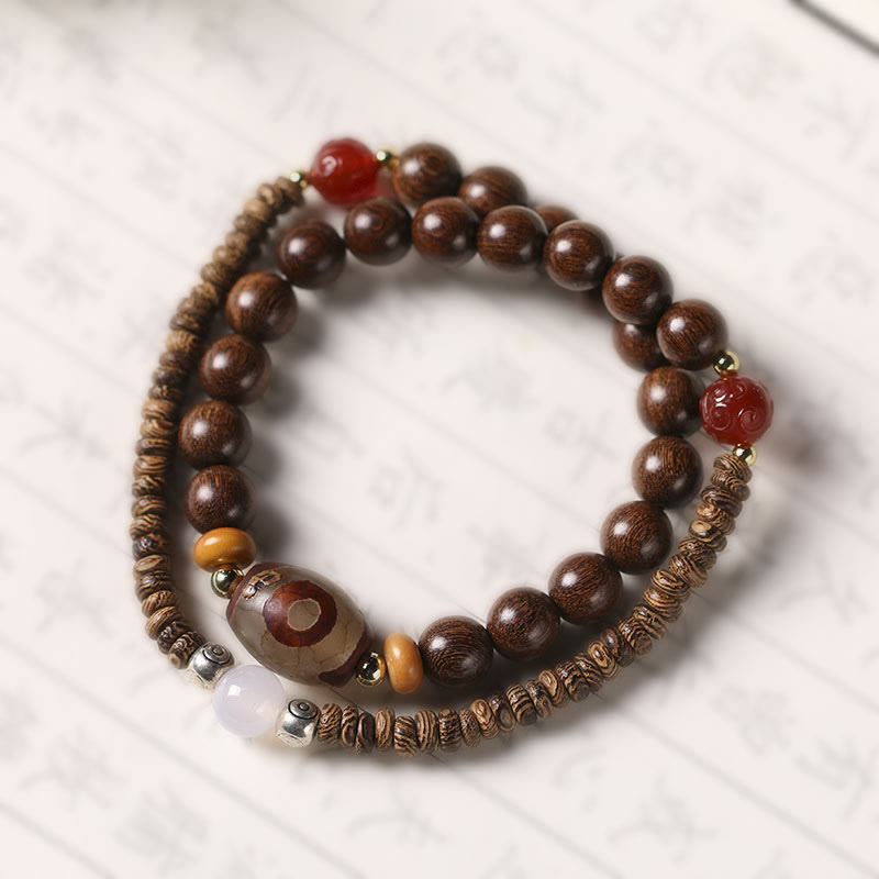 KarmaRipple's Ebony Sandalwood Green Sandalwood Dzi Bead Balance Calm Double Wrap Bracelet p23