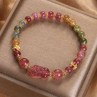 Bracelet PIXIU Love en tourmaline et quartz fraise rose de KarmaRipple