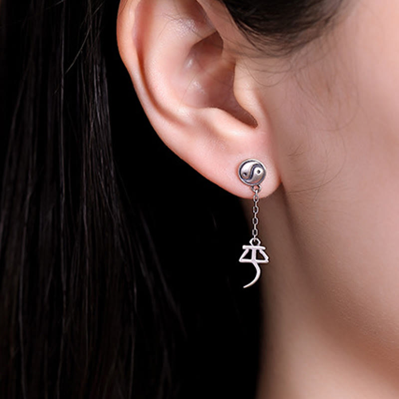 KarmaRipple's 925 Sterling Silver Chinese Character 'Ping An' 'Xi Le' Protection Earrings p5
