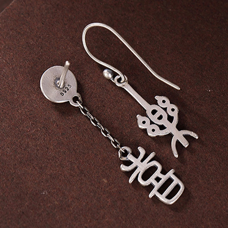 KarmaRipple's 925 Sterling Silver Chinese Character 'Ping An' 'Xi Le' Protection Earrings p10